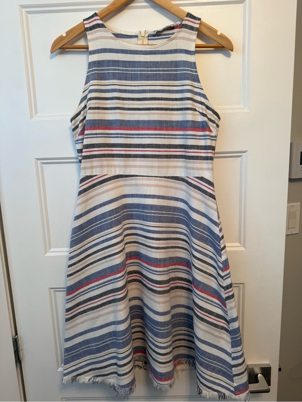 Zara Women's Blue, White & Red Striped Sleeveless Casual Dress